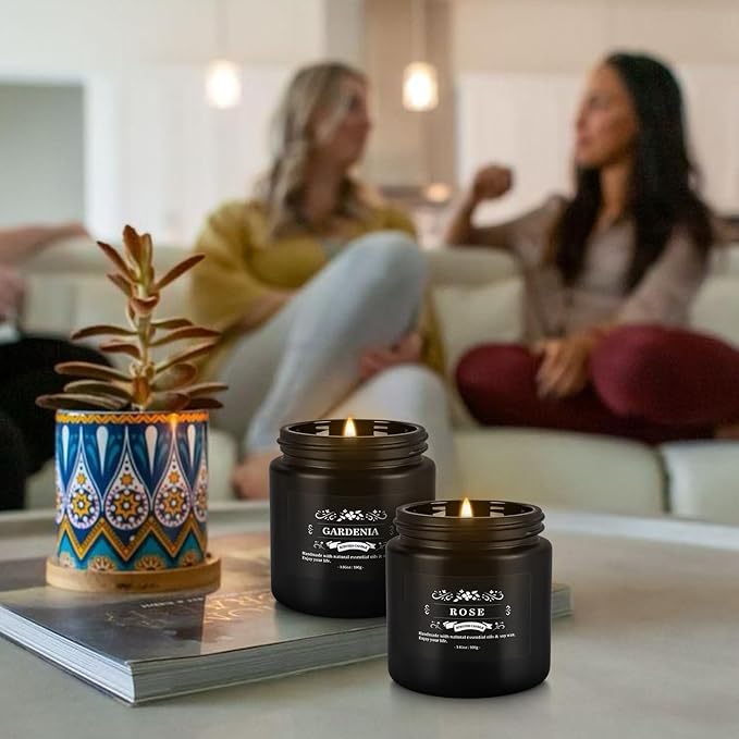 Scented Candle Set 12 Pack,Black, Candle for Home Scented, Odor Eliminating, Stress Relief, Long Lasting Soy Wax Gift Set - Bloomnest