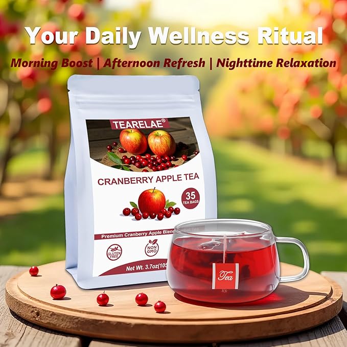 TEARELAE - Cranberry Apple Tea Bags, 35 Count - Premium Cranberry Herbal Blend Tea with Dried Cranberries, Apples, Hibiscus, Rose Petals & Licorice Root - Caffeine-free - Perfect for Daily Refreshment - Bloomnest