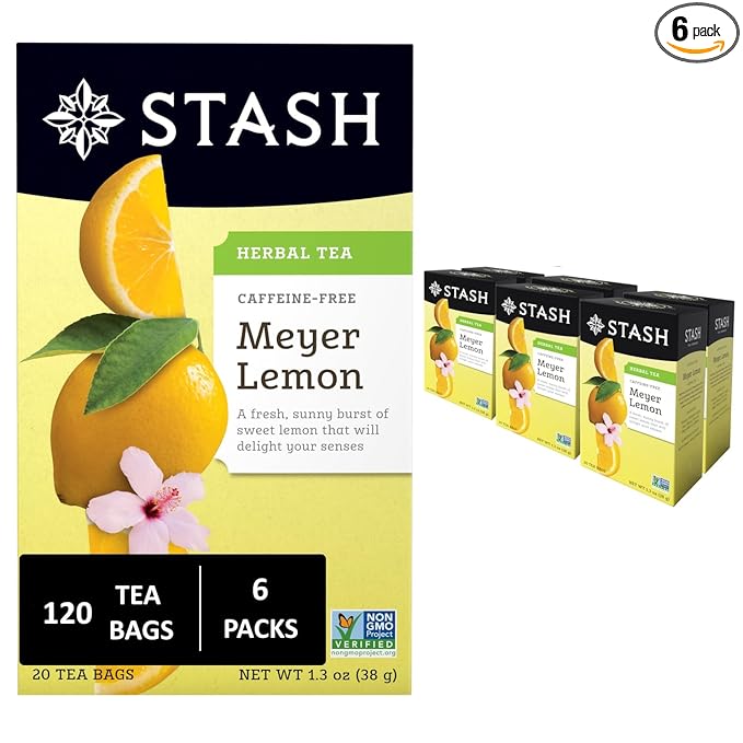 Stash Tea Meyer Lemon Herbal Tea, 6 Boxes With 20 Tea Bags Each (120 Tea Bags Total) - Bloomnest