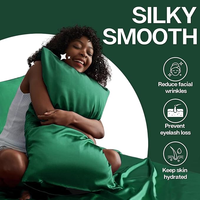 MR&HM Satin Pillowcase for Hair and Skin, Silk Satin Pillowcase 2 Pack, King Size Pillow Cases Set of 2, Silky Pillow Cover with Envelope Closure (20x36, Dark Green) - Bloomnest
