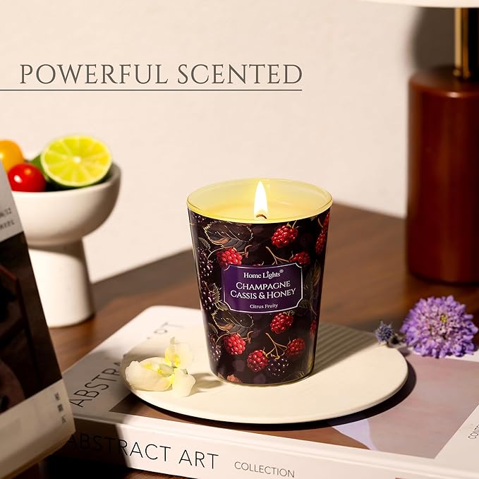HomeLights Scented Candles for Women & Men, 6.7oz Candle Jars Aromatherapy Single Wick Candle, Ideal for Eclectic Mixed Styles Home Decor and Gifts, Champagne Cassis & Honey - Bloomnest