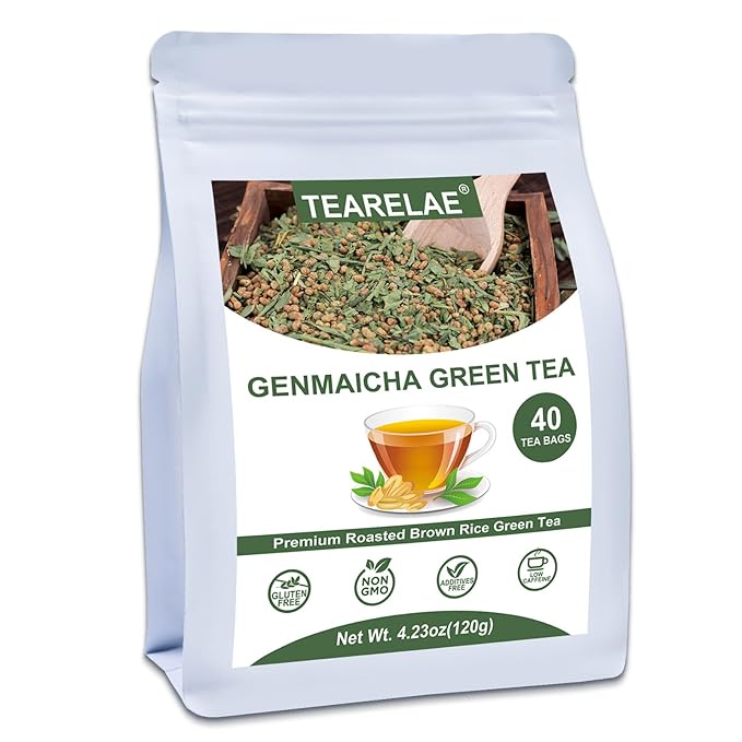 TEARELAE - Genmaicha Tea, 40 Count - Genmaicha Green Tea with Roasted Rice - Smooth Flavor - Non-GMO - Low Caffeine - Bloomnest