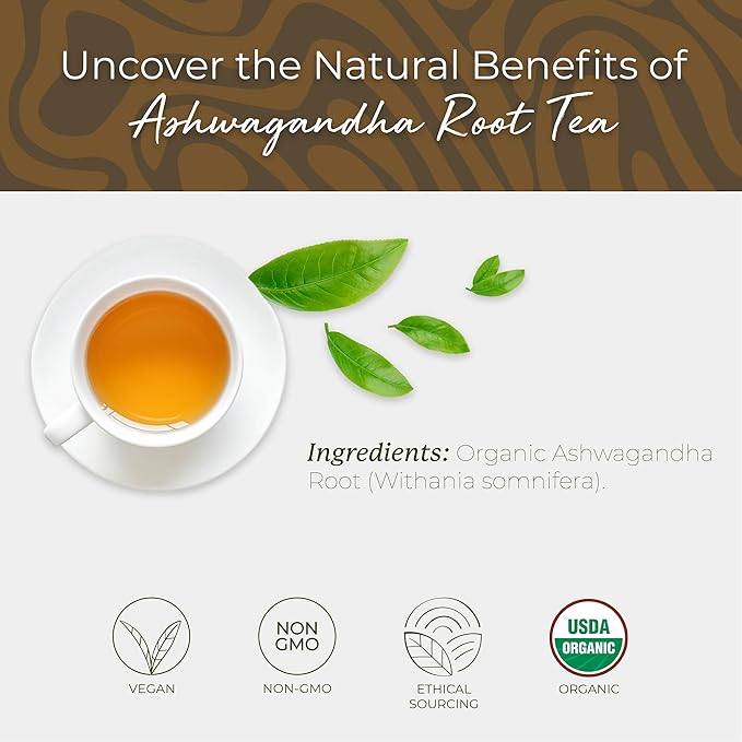 Starwest Botanicals Organic Ashwagandha Tea - Caffeine Free Herbal Tea, String Free Sachets, USDA Organic Ashwagandha Root, Non GMO - 20 Tea Bags - Bloomnest
