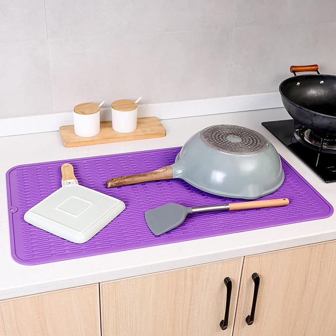 Silicone Dish Drying Mat for Multiple Usage,Easy clean,Eco-friendly,Heat-resistant Silicone Mat for Kitchen Counter or Sink,Refrigerator or Drawer Liner Purple 4XL 32 inches x 18 inches - Bloomnest