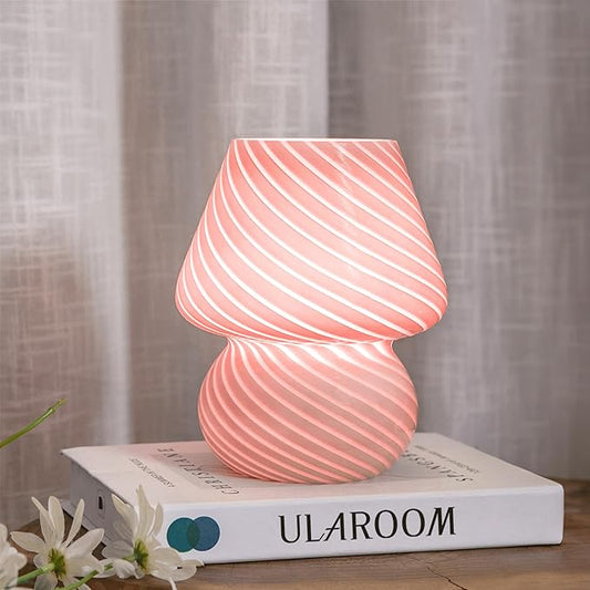 Dorm USB Plug-in Mushroom Lamp Small Bedside Table Lamp with 3 Temperature LED Bulb, Free Dimming Nights Light for Bedroom/Living Room/Entryway/Corner/Table Decor (Stripe Pink) - Bloomnest