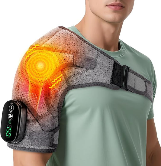 Cordless Shoulder Heating Pad,Heating Pad with Massage for Shoulders,Left Right Heated Shoulder Wrap Brace Chrismas Birthday Gift for Men Women (Grey) - Bloomnest