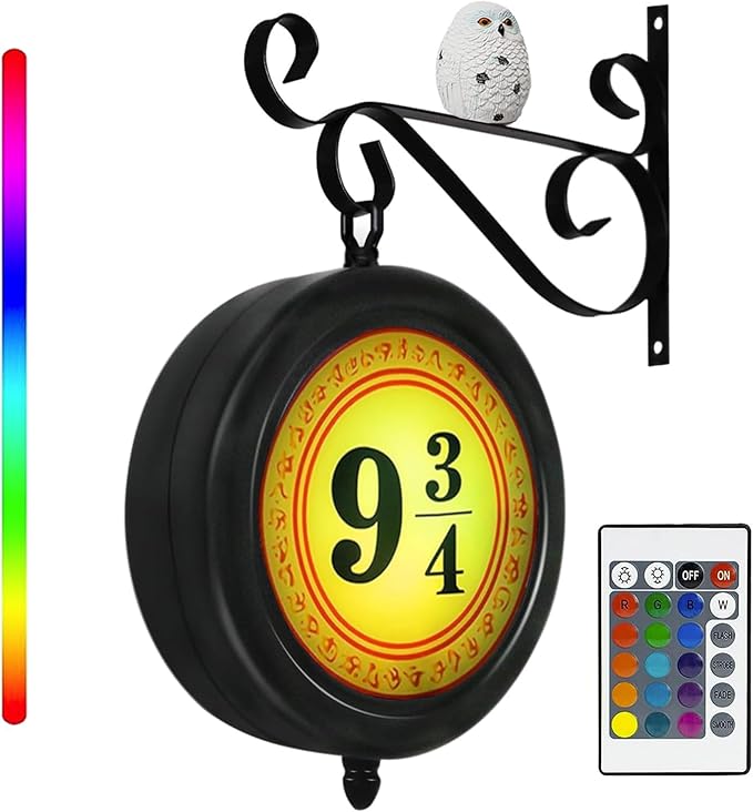 Platform Sign Lamp with Owl, Vintage Hanging Halloween Decorations, RGB 16 Color Dimmable Night Light, Home Room Decor, Gift for Christmas, Birthday or Movie Fan Magic Lamp Kids Gift - Bloomnest