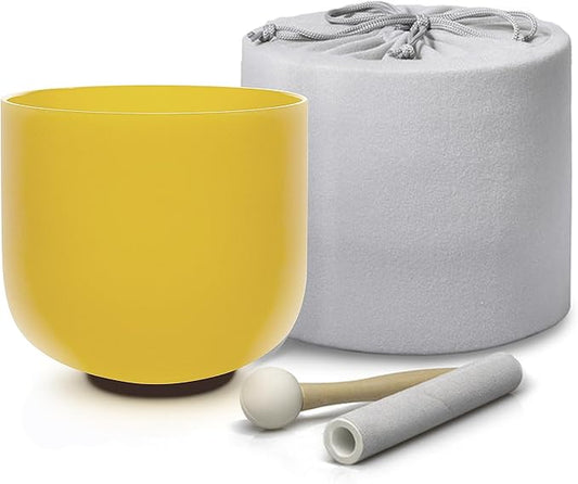 ALIOTH 7" Yellow E Note Crystal Singing Bowl Solar Plexus Chakra with Suede Mallet for Meditation, Yoga, Chakra Healing & Sound Therapy - Bloomnest