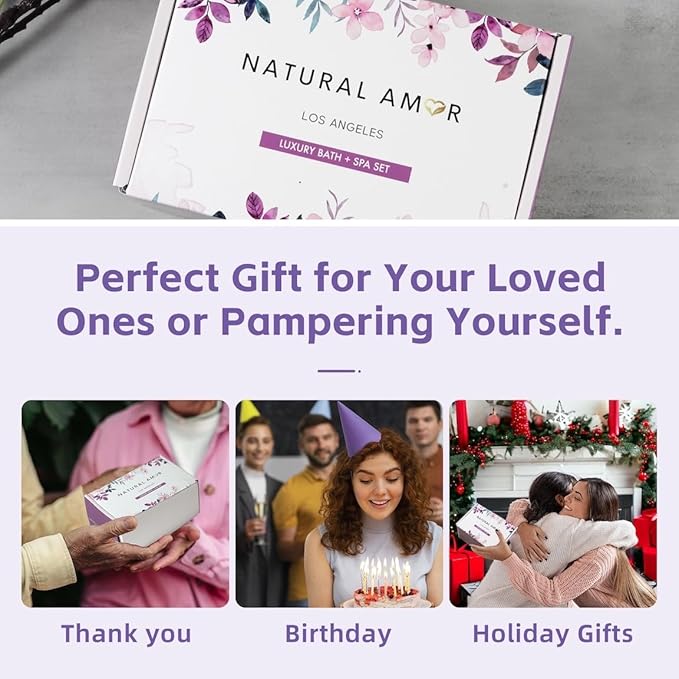 Natural Amor Handmade Spa Gifts for Women, Relaxing 5pcs Spa Gift Set for Women Including Citrus Handmade Soap Bar, Soy Candle, Bath Salt, Bath Bomb - Bloomnest