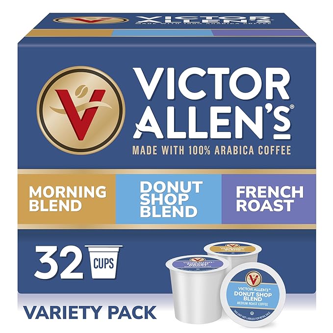 Victor Allen's Coffee Variety Pack (Morning Blend, Donut Shop Blend, and French Roast), 32 Count, Single Serve Coffee Pods for Keurig K-Cup Brewers - Bloomnest