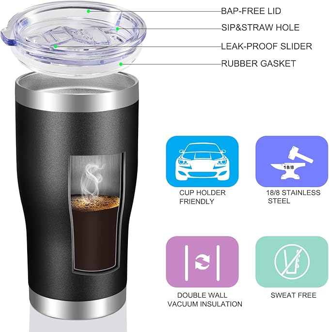 VEGOND 20oz Tumbler Stainless Steel Tumbler Cup with Lid And Straw Vacuum Insulated Double Wall Travel Coffee Mug(Black 12 Pack)