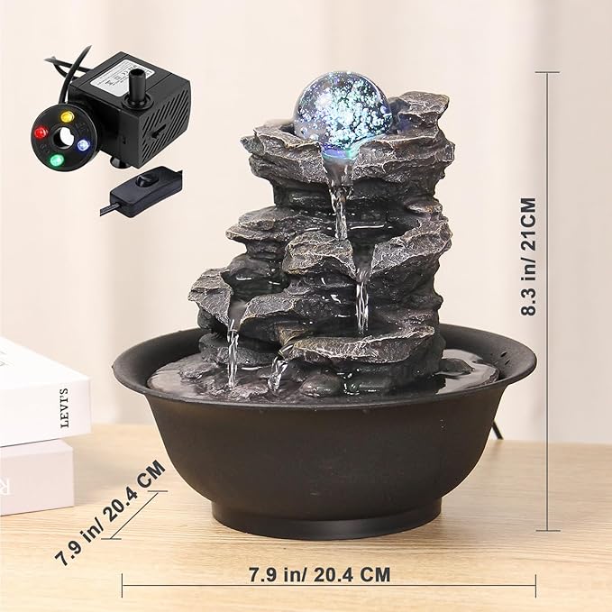 Indoor Tabletop Water Fountain, Resin Meditation Fountain with Color LED Light, Indoor Waterfall Feature for Home Office Decor (E) - Bloomnest