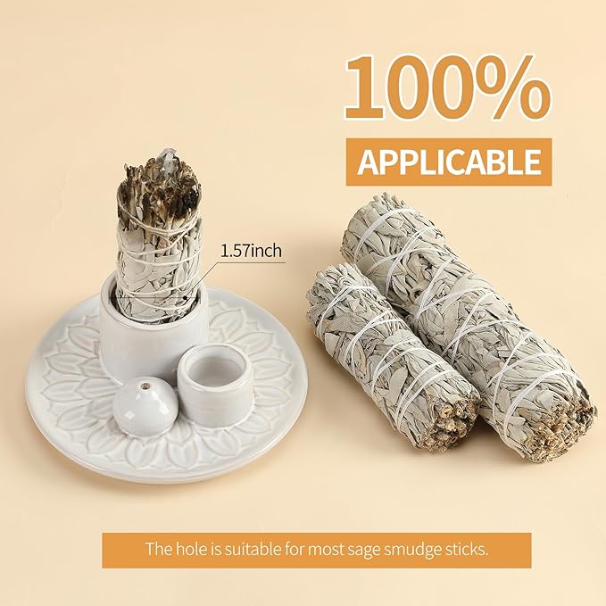 Palo Santo Sticks Holder, Multi-Purpose Handmade Ceramic Incense Burner for Palo Santo Incense Sticks, Sage Holder for Burning, Ash Catcher Tray for Meditation Yoga Room (White) ToolSentryX