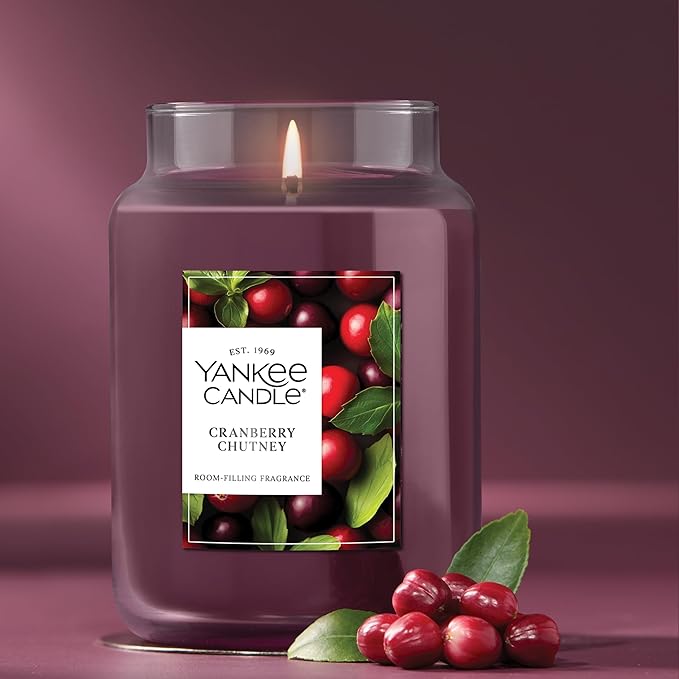 Yankee Candle Cranberry Chutney, Fall Scented Candle, 22oz Large Jar with up to 150 Hour Burn Time - Bloomnest