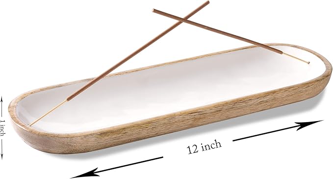 Folkulture Incense Holder for Home | Modern Incense Burner or Insence-Stick Holder for Gifts| Mango Wood Incense Tray Trough for Sticks 12 x 4 Inches, White