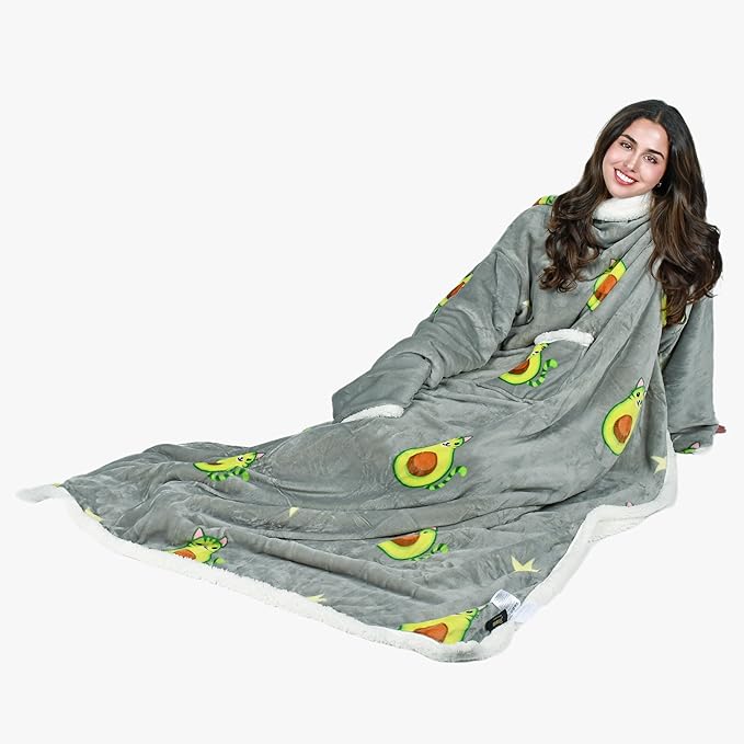 Tirrinia Sherpa Wearable Blanket With Sleeves, Full Body Throw Reading Wrap TV Blankets - Bloomnest
