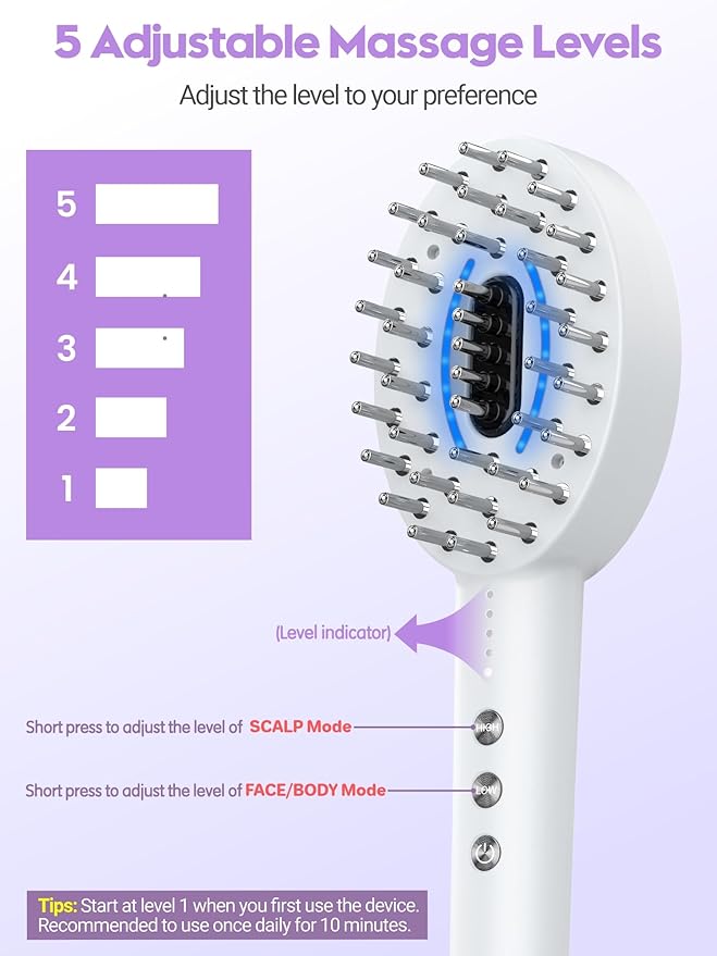 3-in-1 Electric Scalp Massager Brush, Vibrating Scalp Massager Comb with Hair Oil Applicator for Scalp/Face/Body Relaxation, Portable Massager Tool for Home & Travel, Gift for Men & Women(White) ABVOT