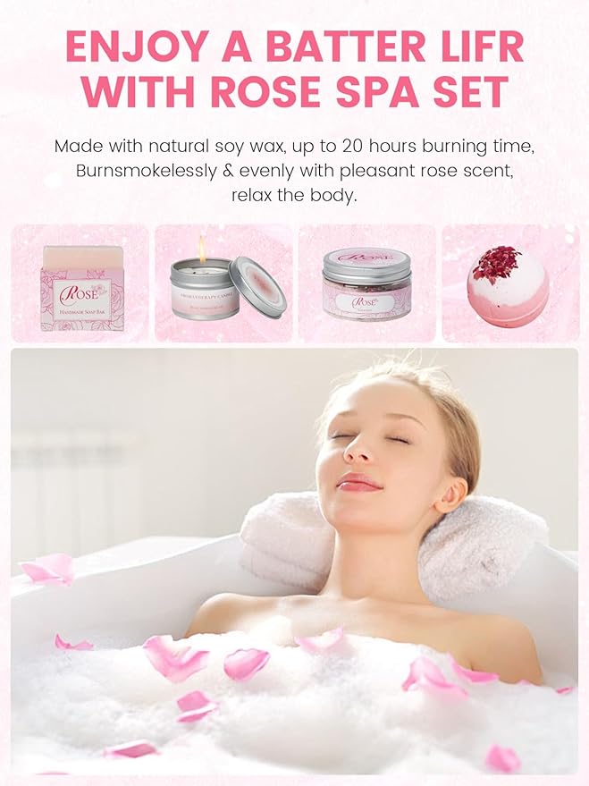 Valentine's Day Gifts for Her Rose Spa Set - 16 Pcs Bath & Body Care Kit with Bath Bombs & Lotions Relaxing Home Spa Gift for Mom, Wife & Friend Ideal for Mother’s Day, Birthday & Thank You - Bloomnest
