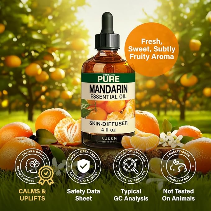 KUKKA Mandarin Essential Oils - 4 Fl Oz - for Hair, Skin, Diffuser, Aromatherapy & DIY Soap Making Scent - Bloomnest