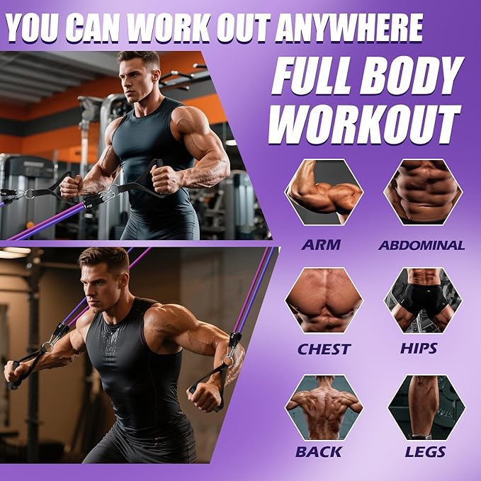 WHATAFIT Resistance Bands, Exercise Bands，Resistance Bands for Working Out, Work Out Bands with Handles for Men and Women Fitness, Strength Training Home Gym Equipment - Bloomnest