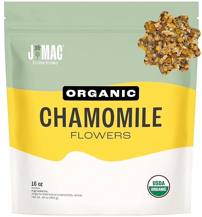 J Mac Botanicals, Organic Chamomile Flowers (1 pound), Certified USDA Organic. Whole Dried Chamomile Flower, Loose Leaf Tea - Bloomnest
