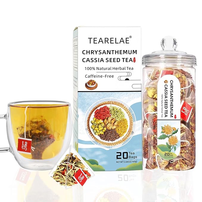 TEARELAE - Chrysanthemum Cassia Seed Tea - Nourishing Liver Tea - 8g x 20 Count - Burdock Root, Goji Berry, Honeysuckle, Osmanthus - Natural Herbal Chrysanthemum Tea Bags - Liver Clean & Detox - Bloomnest
