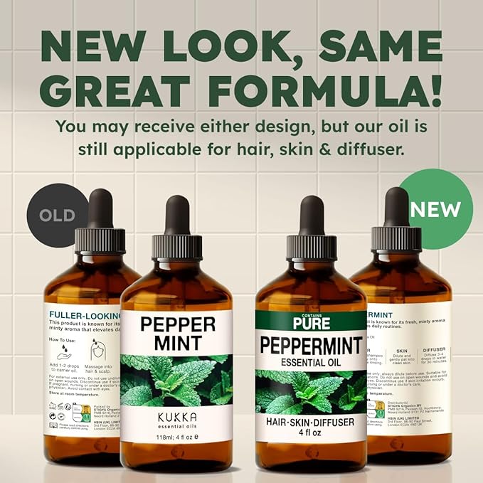 KUKKA Peppermint Essential Oils - 4 Fl Oz - for Hair, Skin, Diffuser, Aromatherapy & DIY Soap Making Scent (Pack of 2) - Bloomnest