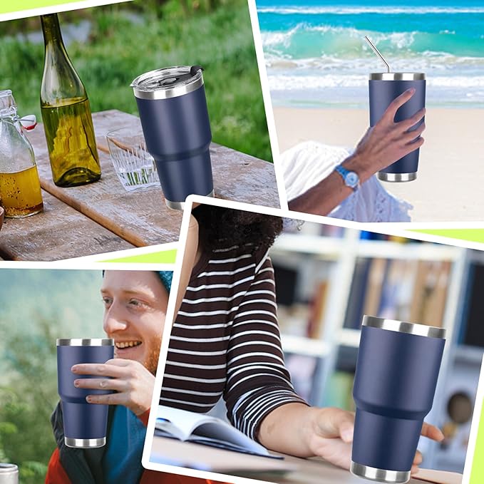30 oz Tumbler with Lids and Straws Double Wall Vacuum Insulated Tumbler Cup,Stainless Steel Leak-proof Thermal Tumbler Powder Coated Travel Coffee Mug for Cold and Hot Drinks,Navy Blue - Bloomnest