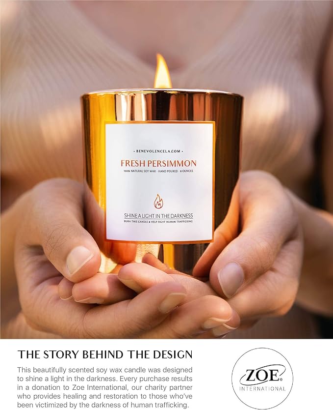 Benevolence LA Fresh Persimmon Wood Wick Candles | Soy Scented Christmas Candles for Home | Holiday Candle Gifts for Women and Men | Home Fragrance | Aromatherapy | 8oz, 45 Hour Burn - Bloomnest