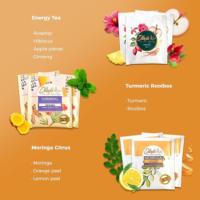 Olinda Health & Vitality Tea Gift Box Tea Samplers Tea Bags Low Caffeine Detox Energy Tea Natural Herbal Gift Set Premium 9 Variety Pack Individually Wrapped 45 Tea Bags 1 Tea Box Tea Gifts for Women - Bloomnest