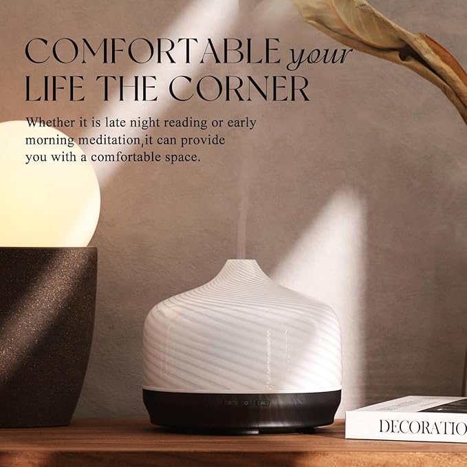 Porseme 500ml Glass Essential Oil Diffuser Aromatherapy Ultrasonic Cool Mist Humidifier 15-21 Running Hours Waterless Auto-Off Air Diffusers for Sleeping Yoga Office Working Spa and Rest (Pure White) - Bloomnest