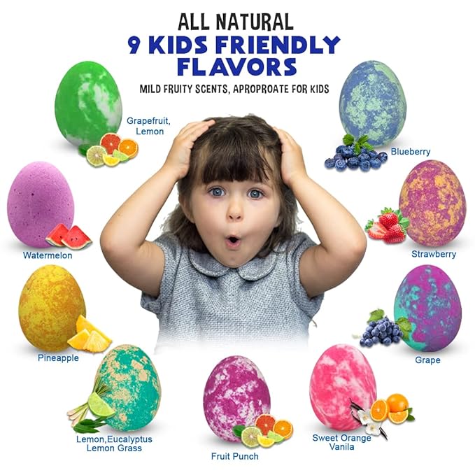 Bath Bombs for Kids with Surprise Toys Inside Plus Dinosaur Puzzle - 9 Organic Dino Egg Bath Bombs, Gentle and Kids Safe, Fizzy Balls with Rich Bubbles, Stocking Stuffers Christmas Gifts for Kids - Bloomnest