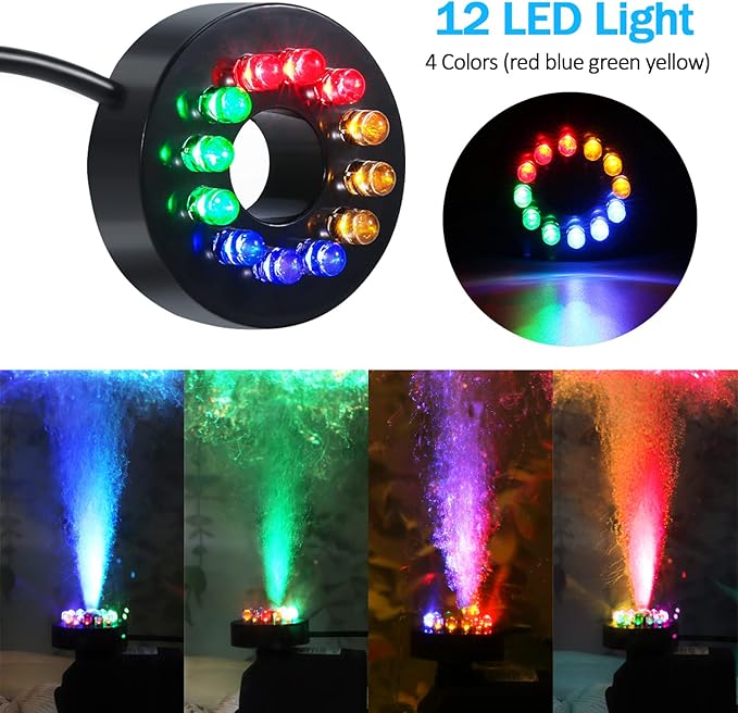 Fountain Pump with LED Lights, 220GPH(15W 900L/H) Submersible Water Pump, Durable Outdoor Fountain Water Pump with 6.5ft Tubing (ID x 1/3-Inch), 3 Nozzles for Aquarium, Pond, Fish Tank - Bloomnest