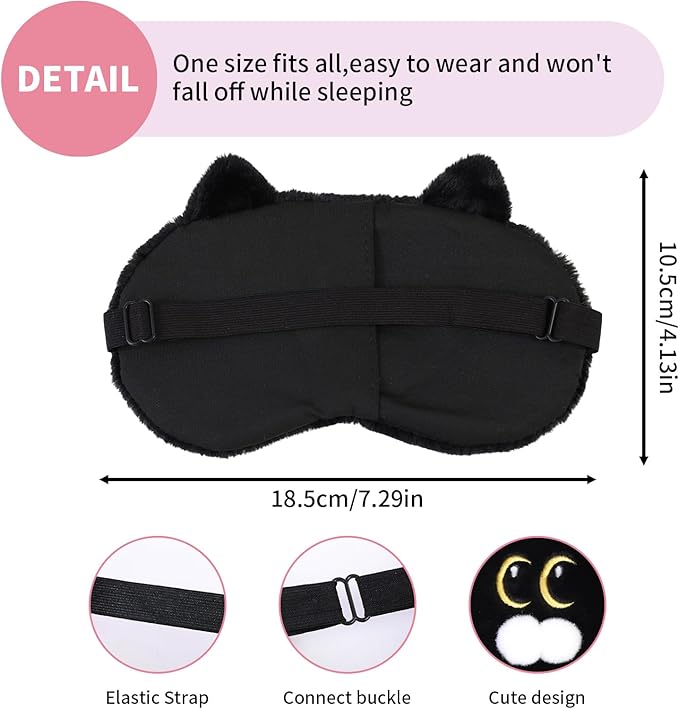 Cute Sleep Eye Masks for Kids, Kawaii Cartoon Kids Sleeping Mask for Women Boys Girls Teens, Soft Plush Adjustable Eyeshade Silk Travel Nap Eye Cover, Black Cat - Bloomnest