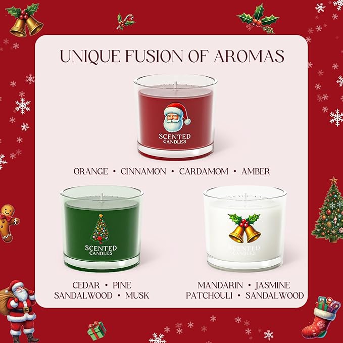 Christmas Candles, Scented Candles Gift Set for Stress Relief, 3 Votive Candles for Women and Men, Christmas Candle Gifts for Women (Red + Green + White, 7 oz) - Bloomnest