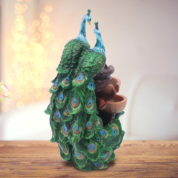 Art Decorative Animal Statue Bonsai Waterfall Fountain Humidifier with LED Lights, 21Inch Water Fountains for Home Living Room Bedroom Office Decor