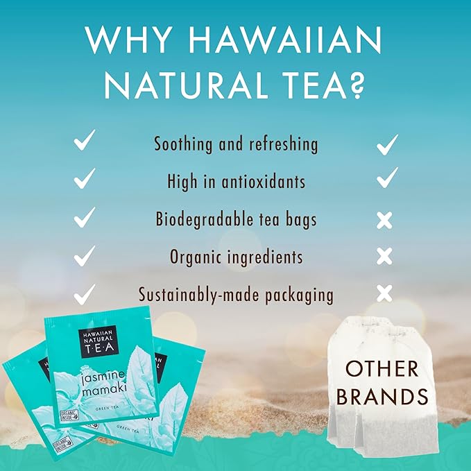 Hawaiian Natural Tea Organic Mamaki Jasmine Green Tea Blend - Antioxidant-Rich, Calming, Wellness Tea for Bedtime & Stress - Gift for Tea Lovers - 60 Tea Bags - Bloomnest
