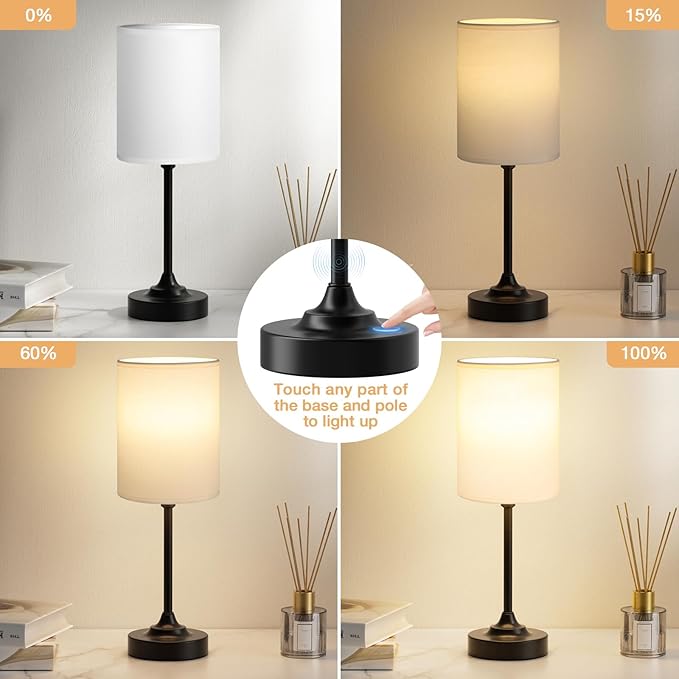 Fenmzee Touch Nightstand Bedroom Lamp - 3 Way Dimmable Bedside Lamp, Small Table Lamp Linen Lampshade for Office Desk, LED Bulb Included - Bloomnest