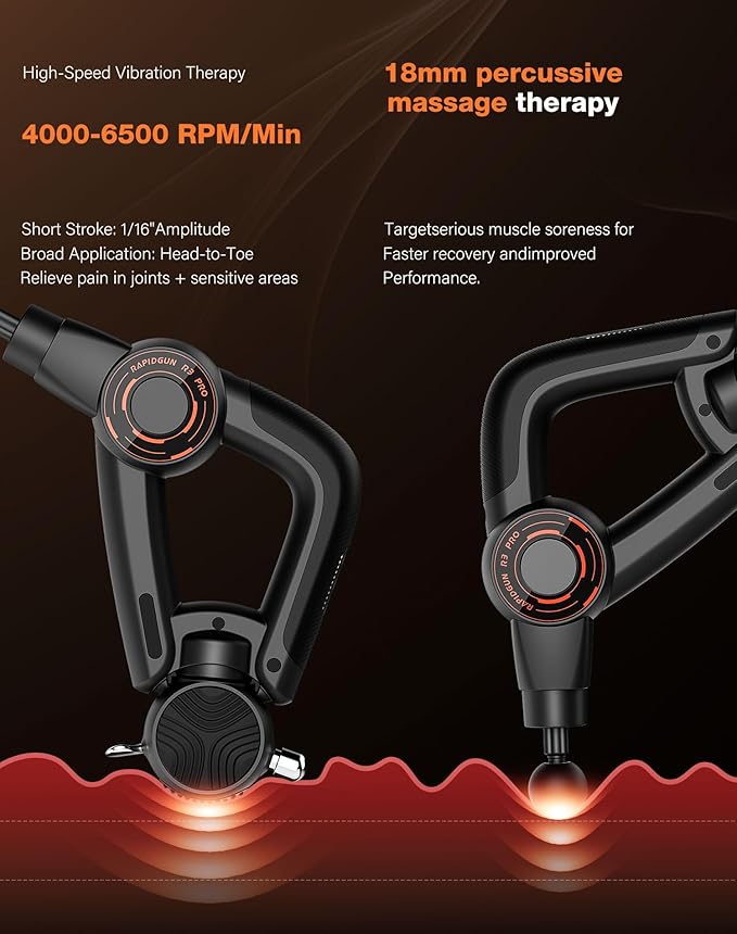 R3 Pro 3-in-1 Massage Gun with Vibration - 18mm Amplitude & 6500RPM Deep Tissue Percussion Massager for Pain Relief in Back, Shoulder, Leg - Gift for Athletes - Bloomnest