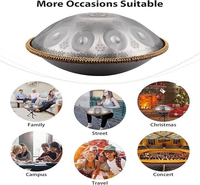 Handpan-Premium 432HZ 22 Inches 10 Notes D Minor Steel Hand Pan Drum Set,Silver Print Adults Handpan Drum - Bloomnest
