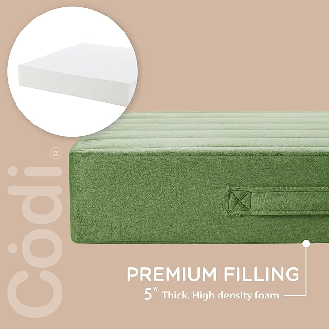 Codi Thick Replacement Couch Cushions 2 Sets, Upholstery Foam with Washable Covers for Sofa Cushion Chair Meditation - 24 × 24 × 5 Inch, High Density Foam, Green