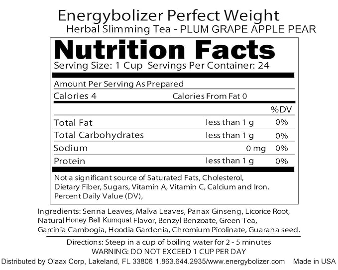 Energybolizer Perfect Weight Herbal Tea (24 Bags)| Natural Energy Booster for Women and Men | Increase Energy, Improve Digestion (Plum Grape Apple Pear) - Bloomnest