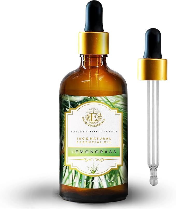 Luxurious LEMONGRASS Essential Oil by Enhanced Essentials|Slow Distilled, Highly Concentrated & Pure oils for Diffusers,Aromatherapy,Gifting,Soap & Candle making|Ideal for Business|3.38 fl oz (100 ml) - Bloomnest
