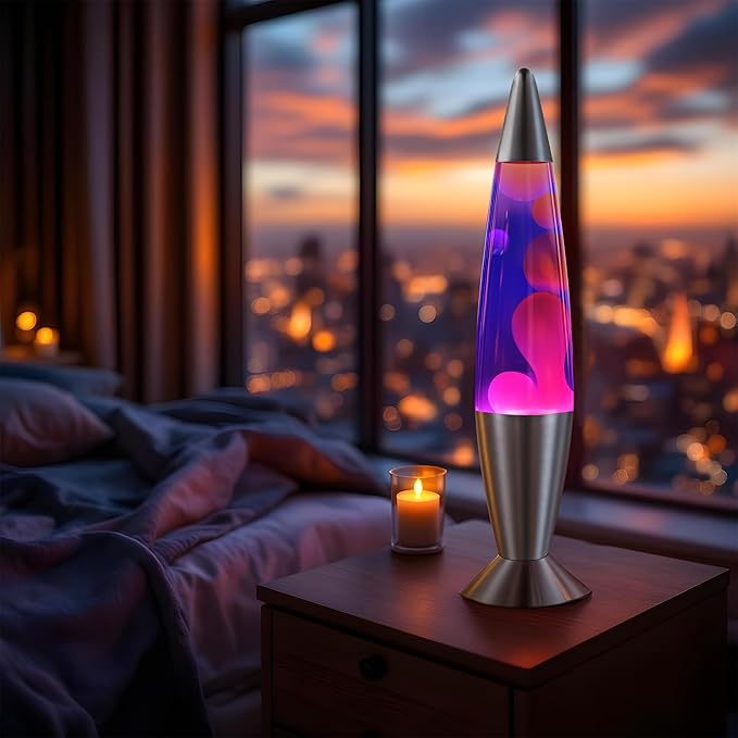 JAMBO 16" Beautiful Liquid Lamp- Blue with Purple Wax, Relaxing Magma Light, Night Light Nightlight, Home Decor Living Room Office Bedroom Lamp for Adults Teens Kids - Bloomnest