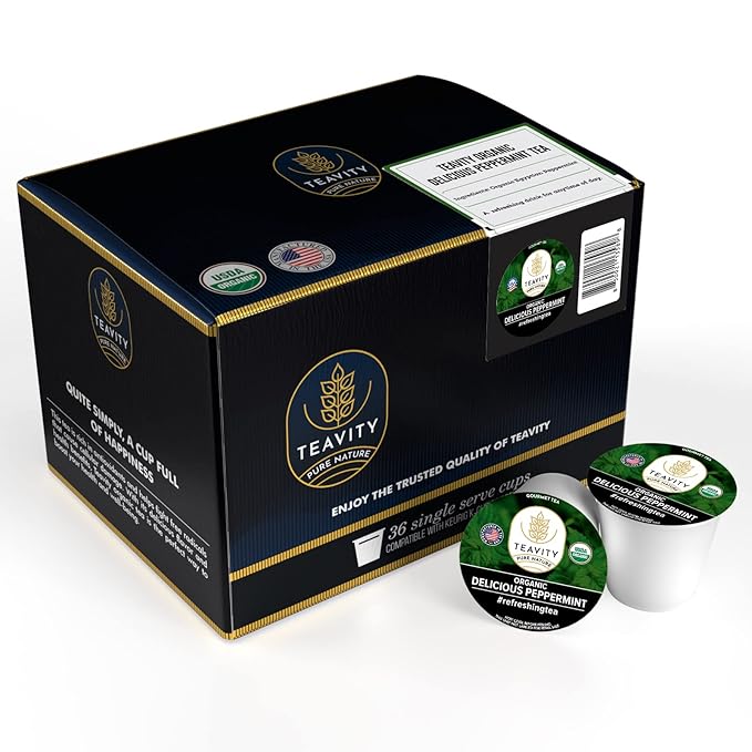 Organic Peppermint Tea Pods for Keurig - Decaf Tea - by Teavity (36 Tea Pods) - Bloomnest