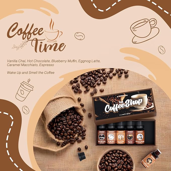 ARVIDSSON Coffee Fragrance Oils Set, Premium Essential Oils for Diffuser, Espresso, Vanilla Chai, Hot Chocolate, Blueberry Muffin, Eggnog Latte, Caramel Macchiato, Coffee Shop Scented Oils - Bloomnest