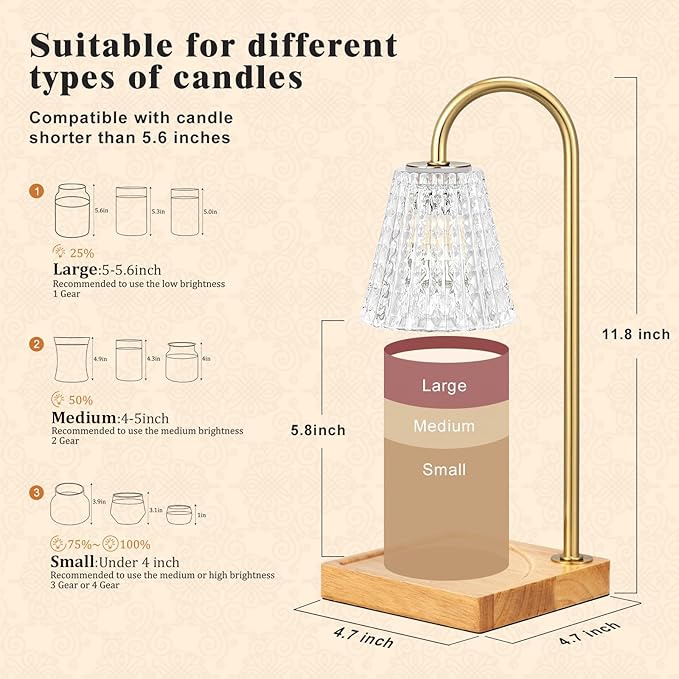 Hong-in Candle Warmer Lamp, Candle Lamp Warmer with Timer,Wax Melt Warmer,Crystal Candle Heater Lamp for Scented Wax, Elegant Home Decor, Clear Glass