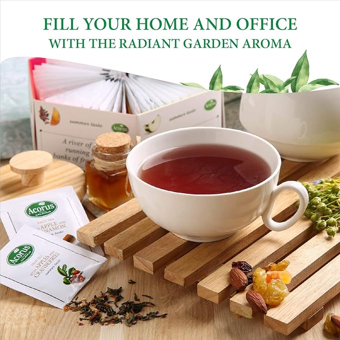 ACORUS Summer Taste Tea Set - Natural Assorted Tea Hamper Box Gift Set, Large Selection Box 60 Teas Bags, 6 Fruit and Berry Flavour Sampler, Perfect for Refreshing Iced Drinks - Bloomnest