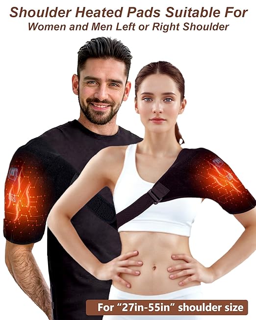 Shoulder Heating Pad - 3-Temperature USB Rechargeable, Adjustable Heat Wrap for Men & Women, Portable Cordless Shoulder Warmer (1 Pce Black-New) - Bloomnest