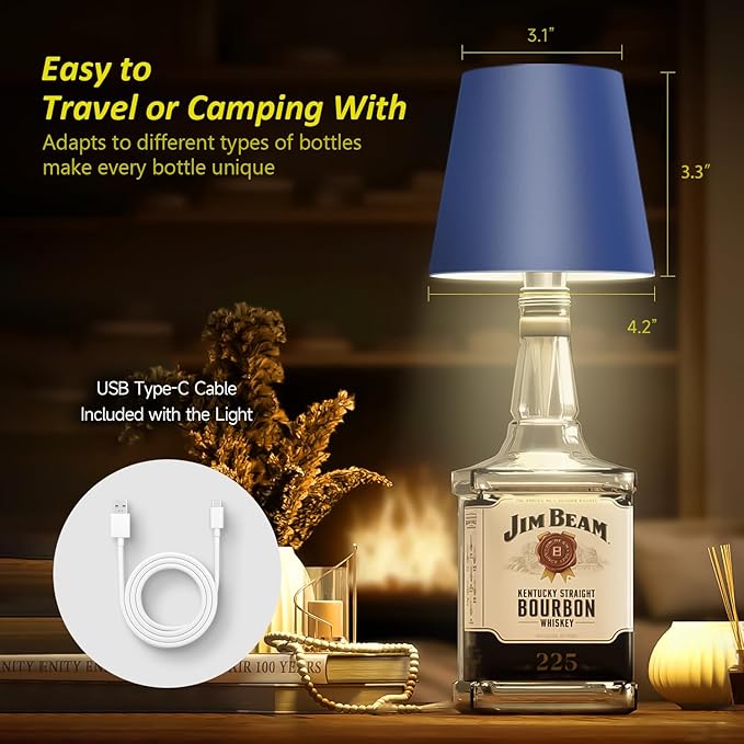 2025 New Wireless Bottle Lamp - LED Bottle Lights for Liquor & Wine Bottles, Cordless Lampshade, Whiskey Bottle Top Light, Bottle Stopper Night Light Kit, Rechargeable 3-Tone Touch-Dimmable - Bloomnest